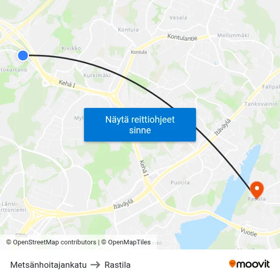 Metsänhoitajankatu to Rastila map