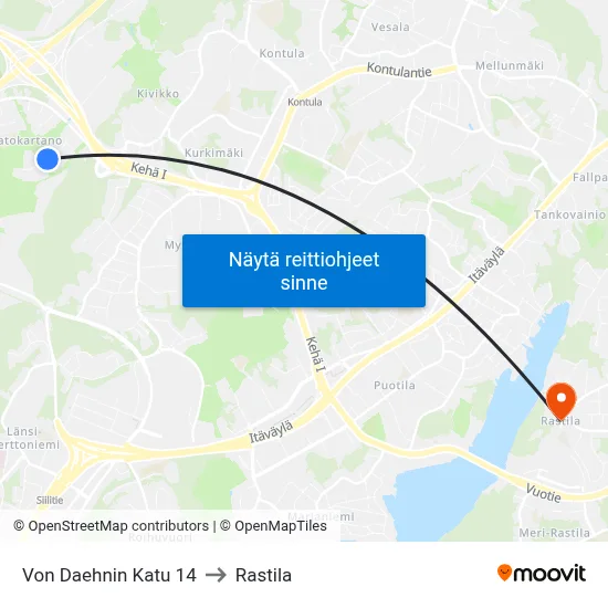 Von Daehnin Katu 14 to Rastila map