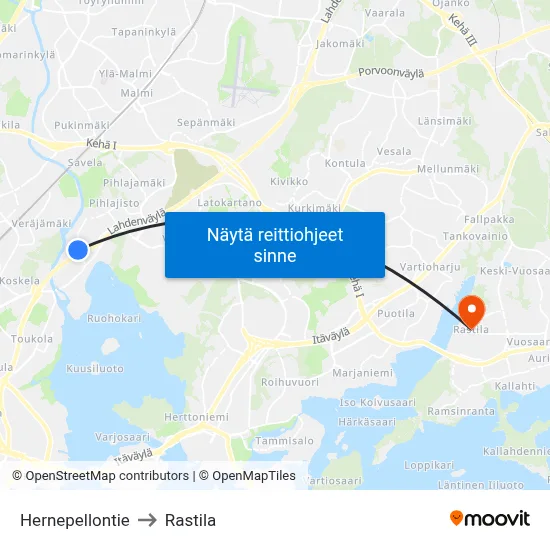 Hernepellontie to Rastila map
