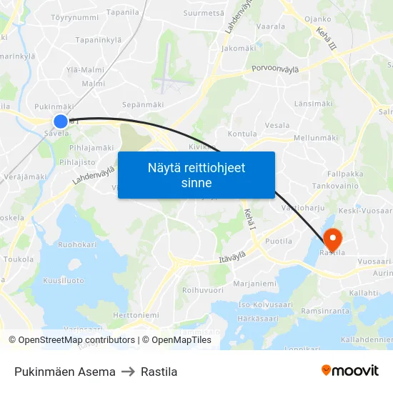 Pukinmäen Asema to Rastila map