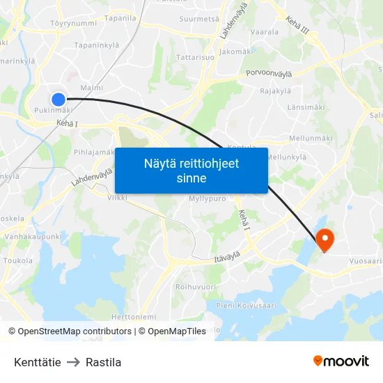 Kenttätie to Rastila map
