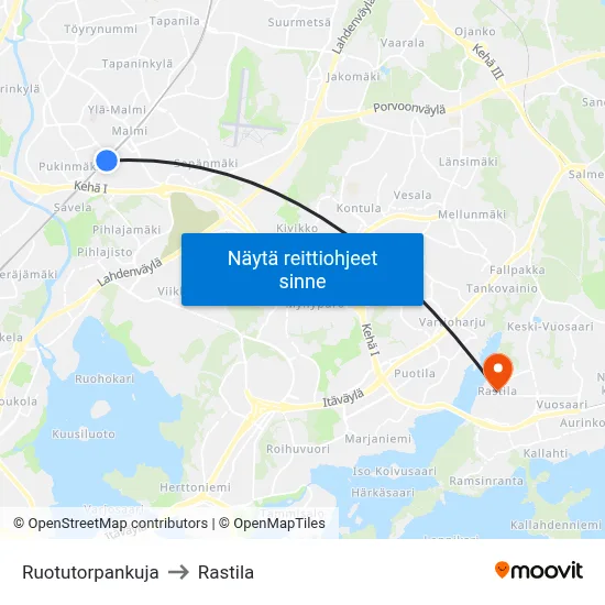 Ruotutorpankuja to Rastila map