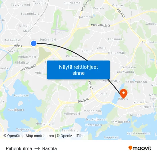 Riihenkulma to Rastila map