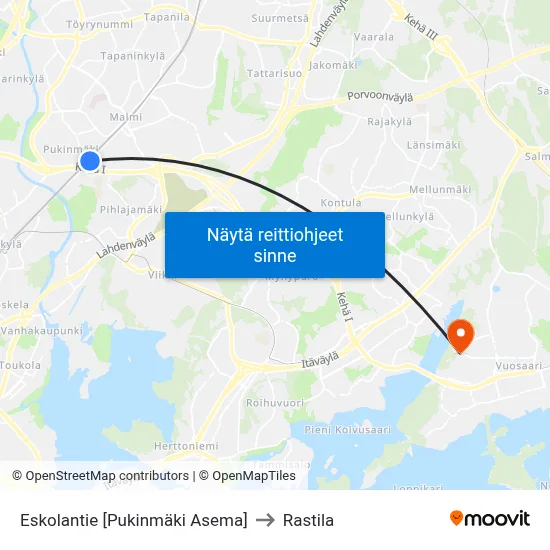 Eskolantie [Pukinmäki Asema] to Rastila map