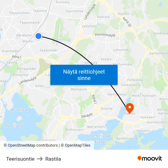 Teerisuontie to Rastila map