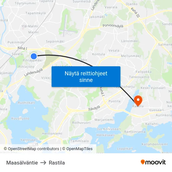 Maasälväntie to Rastila map