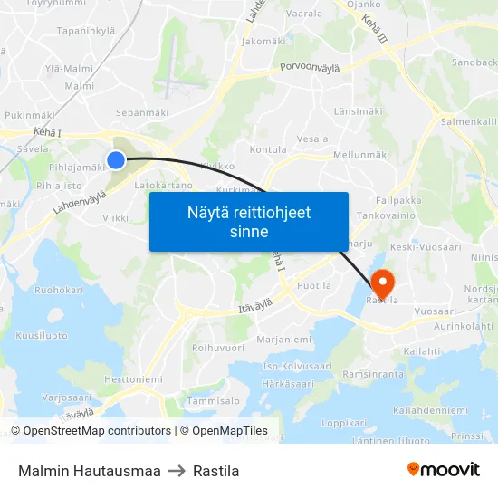Malmin Hautausmaa to Rastila map