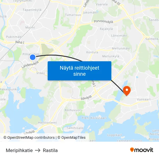 Meripihkatie to Rastila map