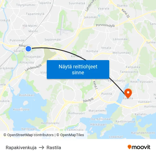 Rapakivenkuja to Rastila map