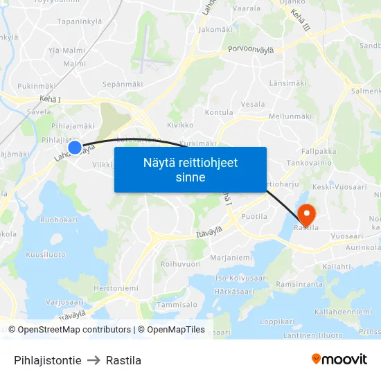 Pihlajistontie to Rastila map