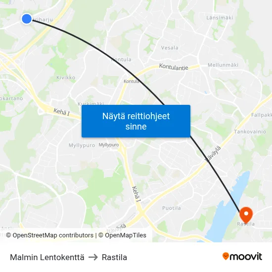 Malmin Lentokenttä to Rastila map