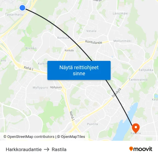 Harkkoraudantie to Rastila map
