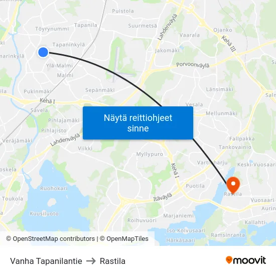 Vanha Tapanilantie to Rastila map