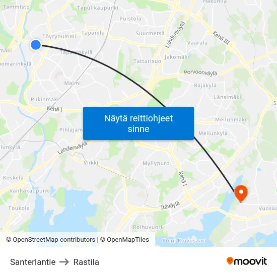 Santerlantie to Rastila map