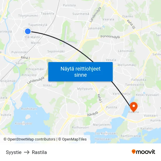 Syystie to Rastila map