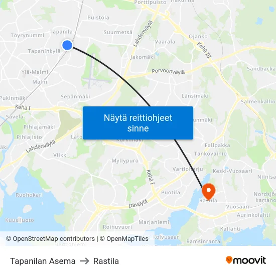 Tapanilan Asema to Rastila map