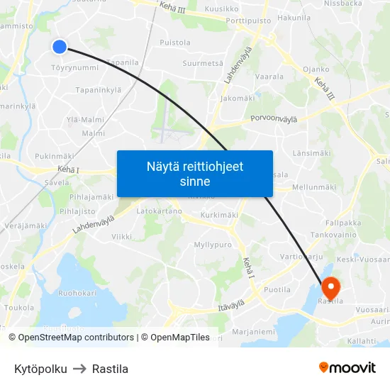 Kytöpolku to Rastila map