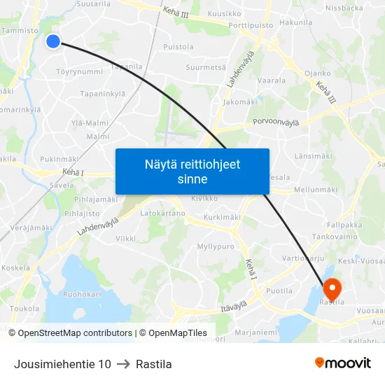 Jousimiehentie 10 to Rastila map