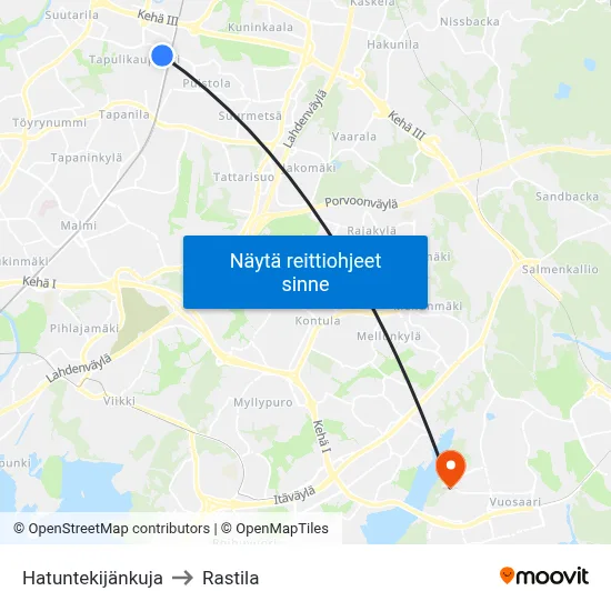 Hatuntekijänkuja to Rastila map