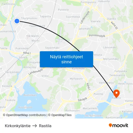 Kirkonkyläntie to Rastila map