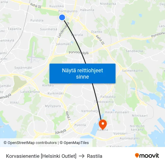 Korvasienentie [Helsinki Outlet] to Rastila map