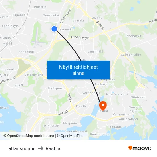 Tattarisuontie to Rastila map