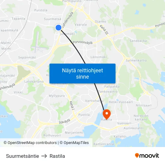 Suurmetsäntie to Rastila map