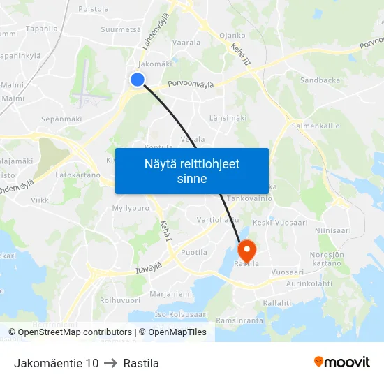 Jakomäentie 10 to Rastila map