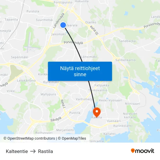 Kalteentie to Rastila map