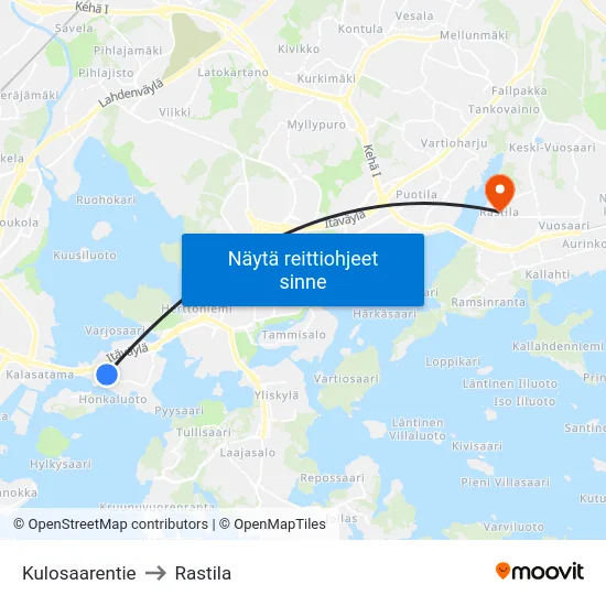 Kulosaarentie to Rastila map