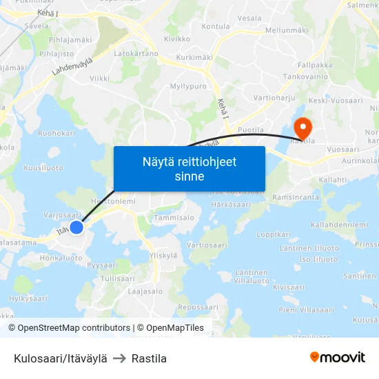 Kulosaari/Itäväylä to Rastila map