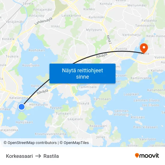 Korkeasaari to Rastila map