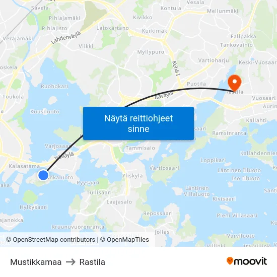 Mustikkamaa to Rastila map