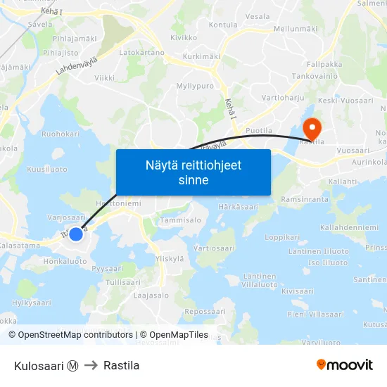 Kulosaari Ⓜ️ to Rastila map