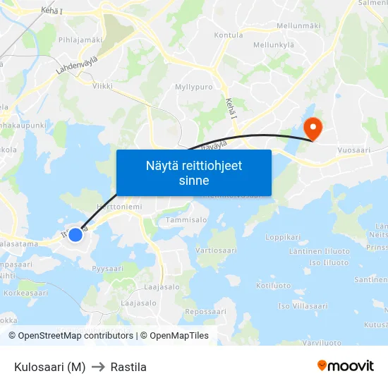 Kulosaari (M) to Rastila map
