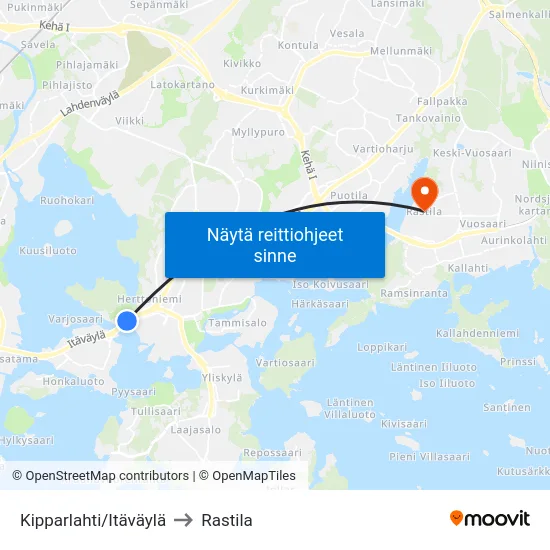 Kipparlahti/Itäväylä to Rastila map