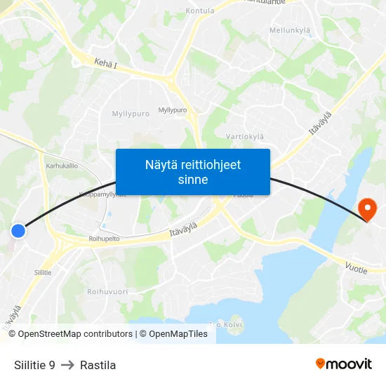 Siilitie 9 to Rastila map