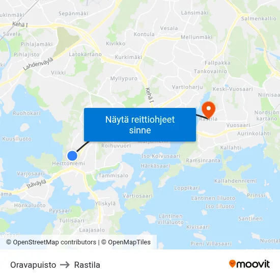 Oravapuisto to Rastila map