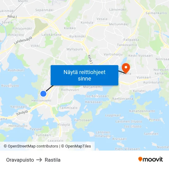 Oravapuisto to Rastila map