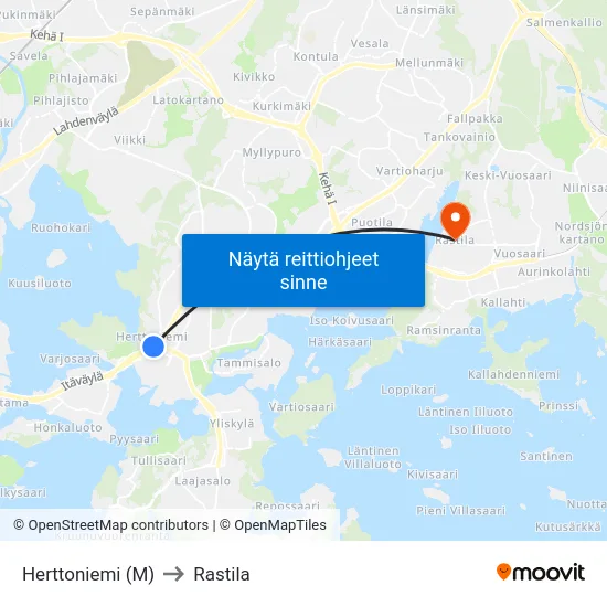 Herttoniemi (M) to Rastila map