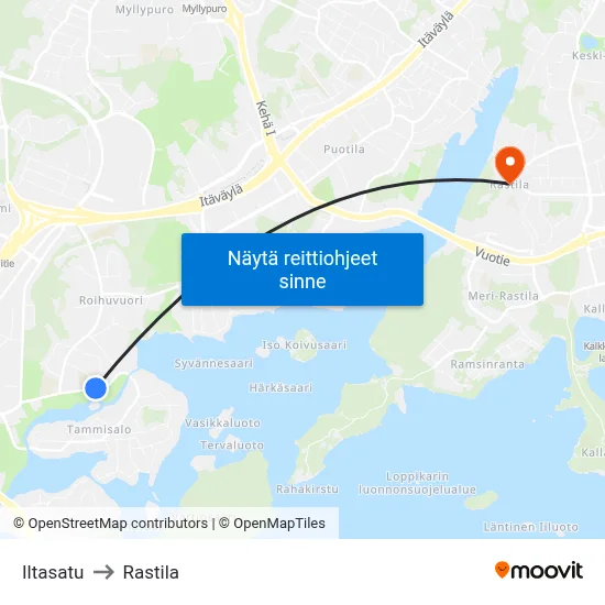 Iltasatu to Rastila map