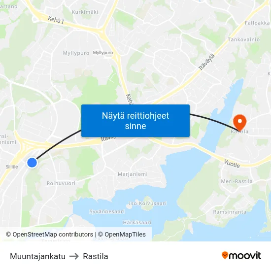 Muuntajankatu to Rastila map