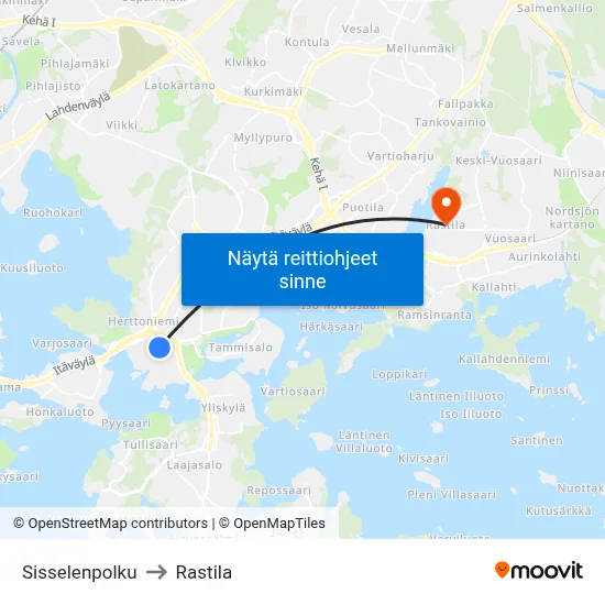 Sisselenpolku to Rastila map