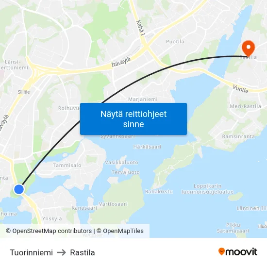 Tuorinniemi to Rastila map