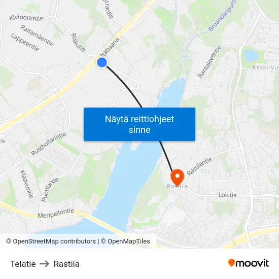 Telatie to Rastila map