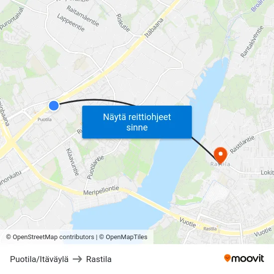 Puotila/Itäväylä to Rastila map
