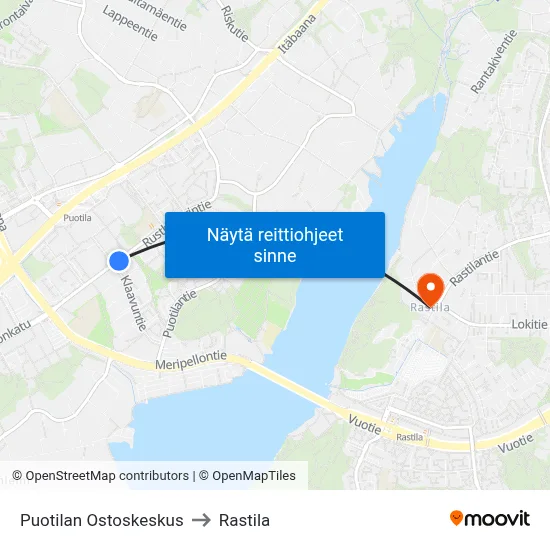 Puotilan Ostoskeskus to Rastila map