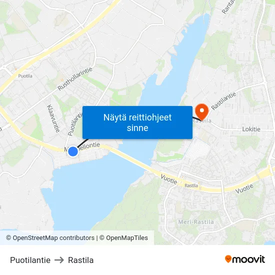 Puotilantie to Rastila map