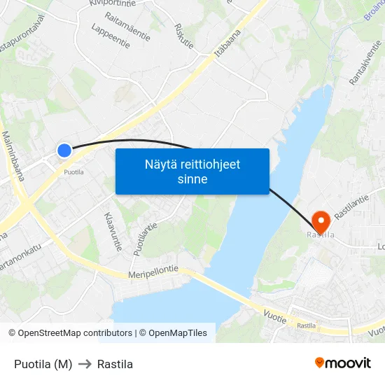 Puotila (M) to Rastila map