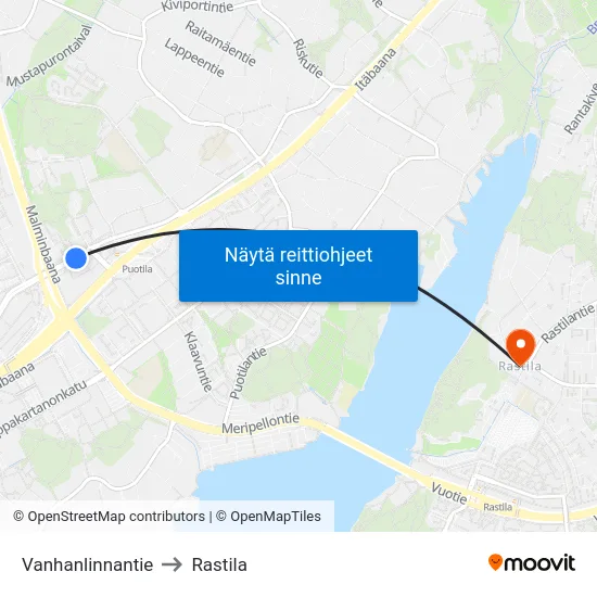 Vanhanlinnantie to Rastila map